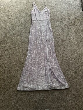 Aqua Lilac Sequin V-Neck Prom Gown with Slit